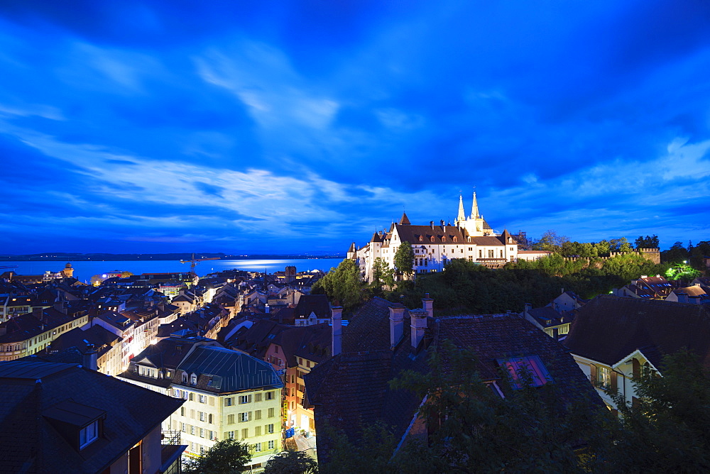 The 15th century chateau and cathedral, Neuchatel, Switzerland, Europe