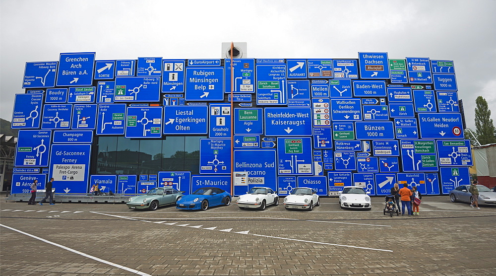 Road signs at Verkehrshaus transport museum, Lucerne, Switzerland, Europe