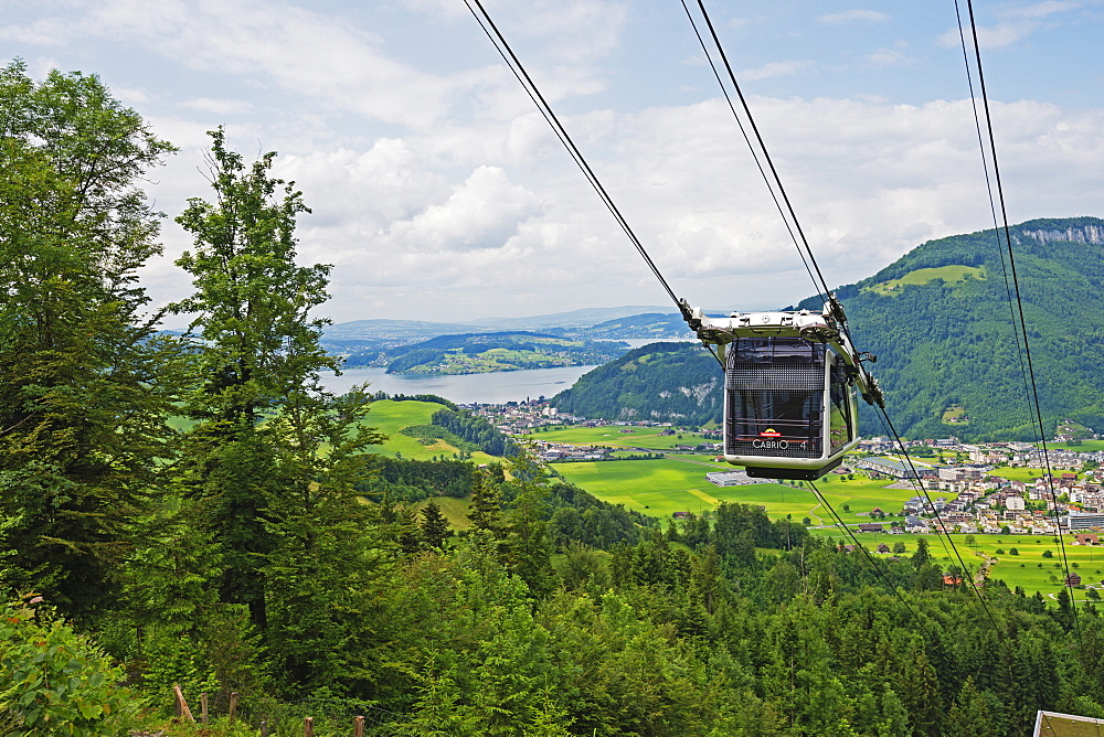 CabriO cable car to Stanserhorn, the world's first double decker open air cable car, Stans, Lucerne Canton, Switzerland, Europe