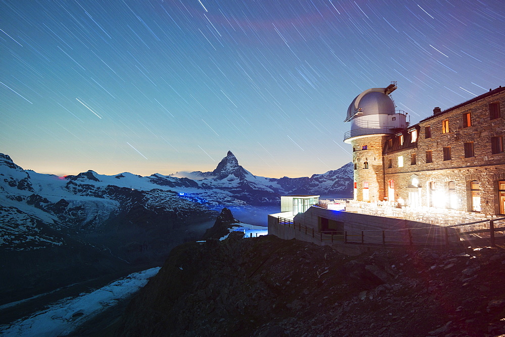 The Matterhorn, 4478m, and Gornergrat Observatory, Zermatt, Valais, Swiss Alps, Switzerland, Europe 