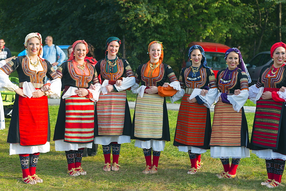 Performers from Serbia in traditional costume, International Festival of Mountain Folklore, Zakopane, Carpathian Mountains, Poland, Europe