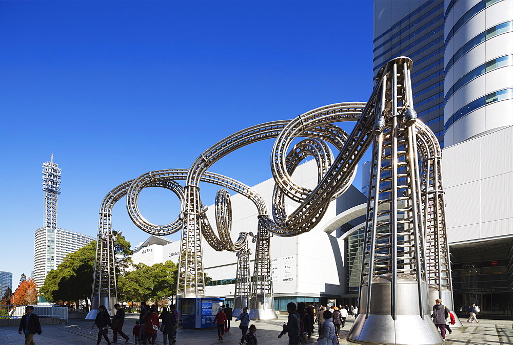 Modern art sculpture in Queen's Square, Yokohama, Honshu, Japan, Asia