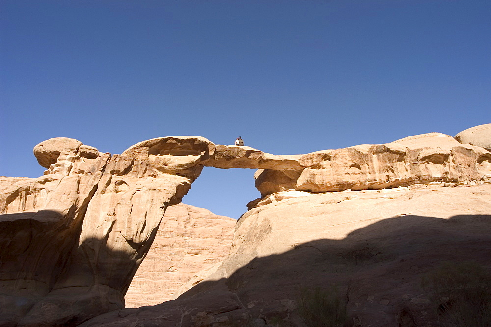 Natural rock arch, desert scenery, Wadi Rum, Jordan, Middle East