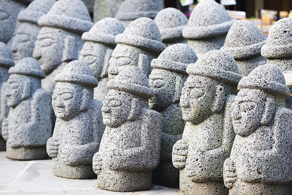 Dol hareubang (harubang) protection and fertility statues, Seogwipo City, Jeju Island, South Korea, Asia