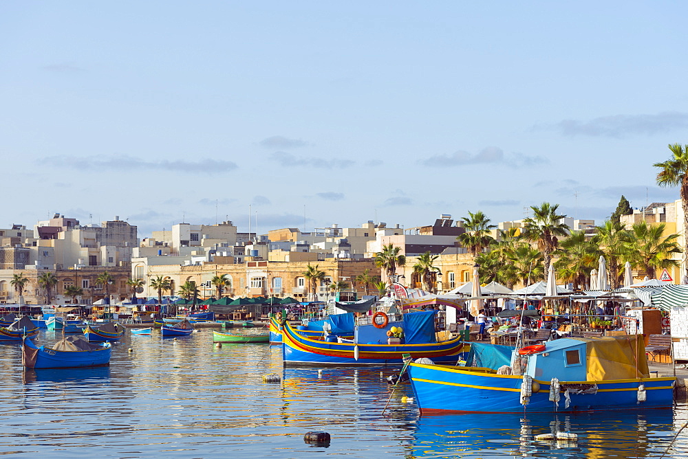 Colourful fishing boats (dghajsa), Marsaxlokk Harbour, Malta, Mediterranean, Europe