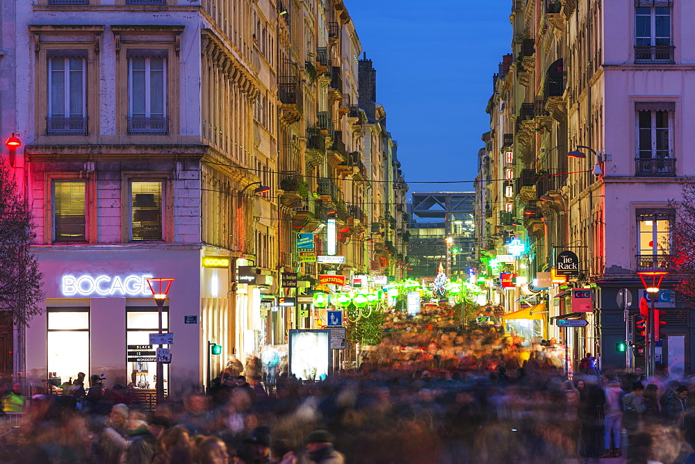 Busy city center crowds, Fete des Lumieres (Festival of Lights), Lyon, Rhone-Alpes, France, Europe