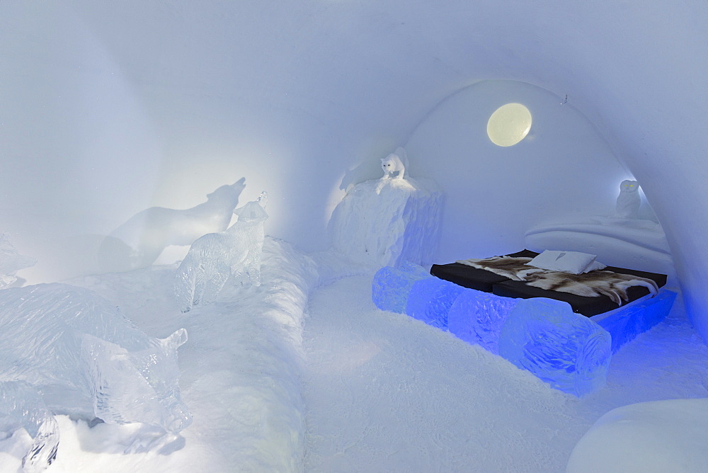 Cold room, Ice Hotel, Kiruna, Lapland, Arctic, Sweden, Scandinavia, Europe