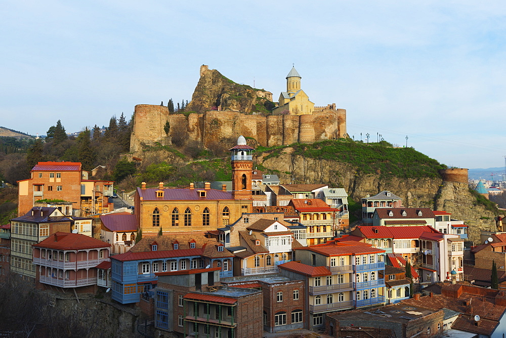 Old town and St. Nicholas church on top of Narikala Fortress, Tbilisi, Georgia, Caucasus, Central Asia, Asia