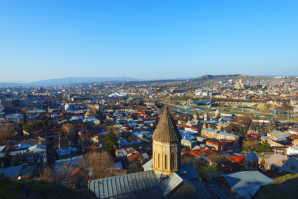 Bridge of Peace and Tbilisi Sameda Cathedral, Presidential palace, House of Justice, Tbilisi, Georgia, Caucasus, Central Asia, Asia