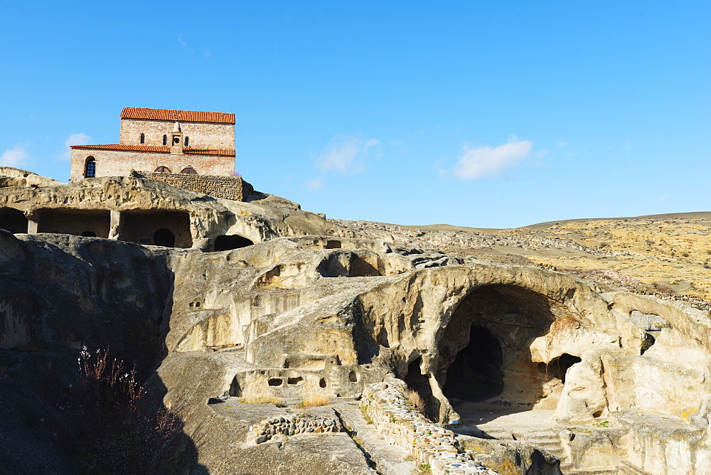 Shida Kartli, monastery at Bronze Age settlement of Uplistsikhe, ancient cave city, near Gori, Georgia, Caucasus, Central Asia, Asia