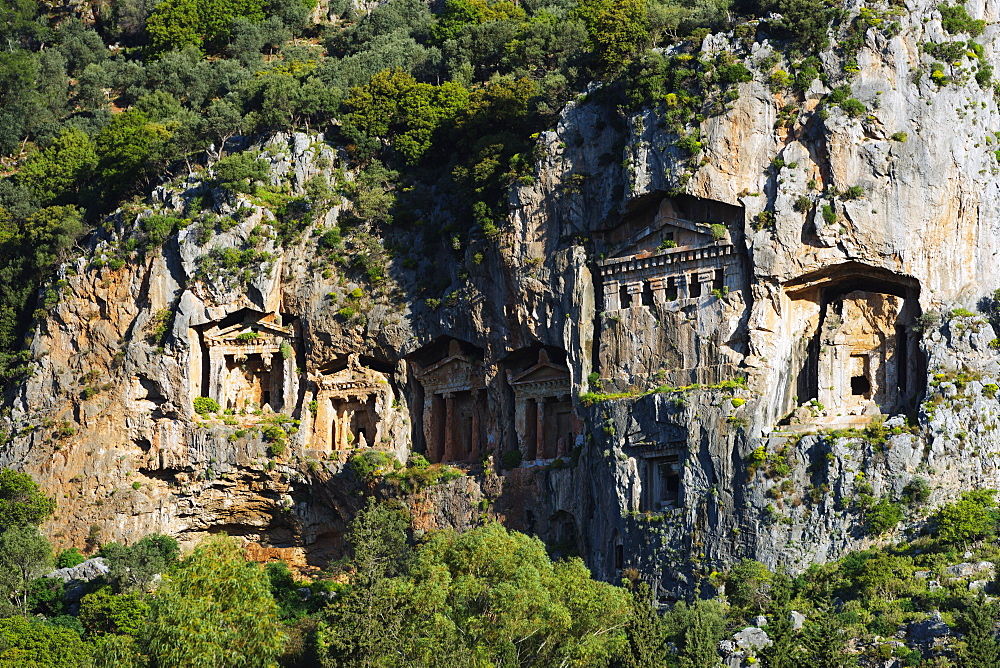 Lycian rock tombs dating from the fourth to second centuries BC, Kaunos, Dalyan, Mugla Province, Anatolia, Turkey, Asia Minor, Eurasia