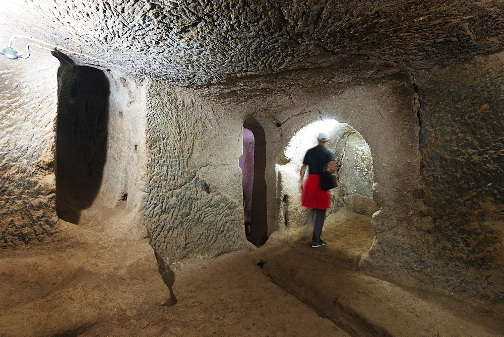 Underground room at Eski Gumusler Monastery, UNESCO World Heritage Site, Cappadocia, Anatolia, Turkey, Asia Minor, Eurasia