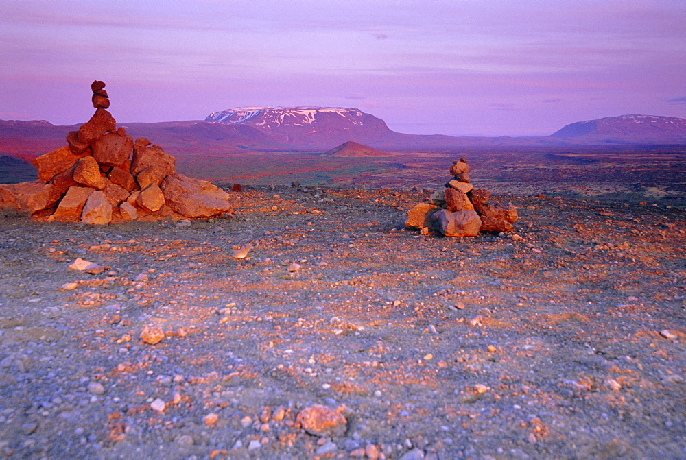 Rock cairns in the north of the country, Myvatyn (Myvatn) Nature Reserve, Iceland