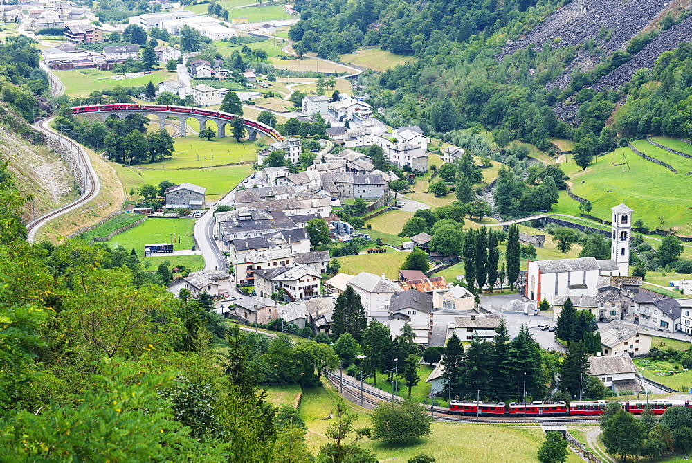 Circular railway viaduct, Brusio, Val Poschiavo, Graubunden, Switzerland, Europe