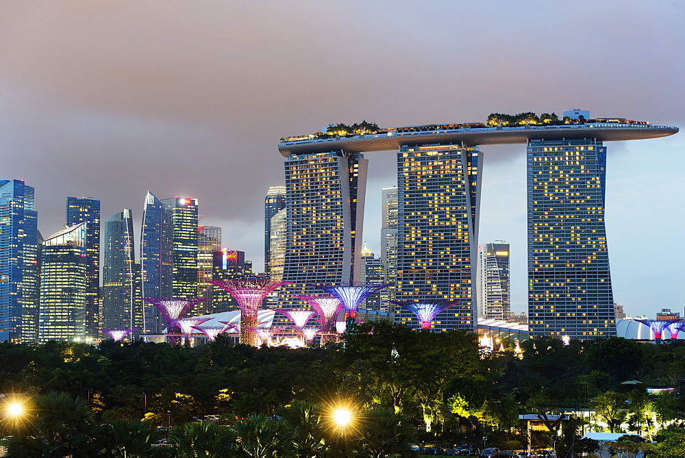 Gardens by the Bay, Supertree Grove and Marina Bay Sands Hotel and Casino, Singapore, Southeast Asia, Asia