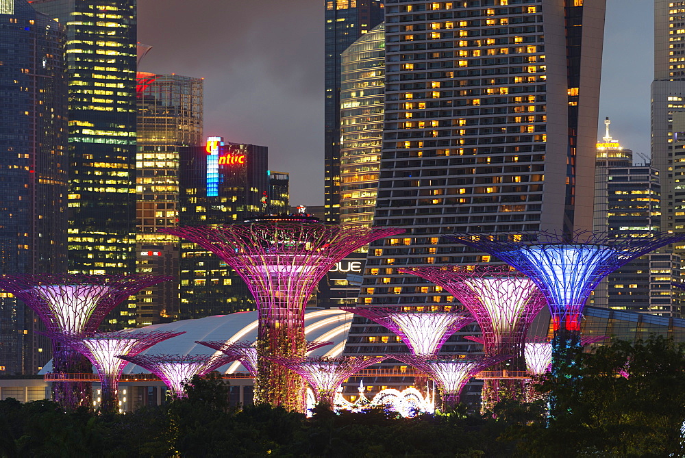 Gardens by the Bay, Supertree Grove and Marina Bay Sands Hotel and Casino, Singapore, Southeast Asia, Asia