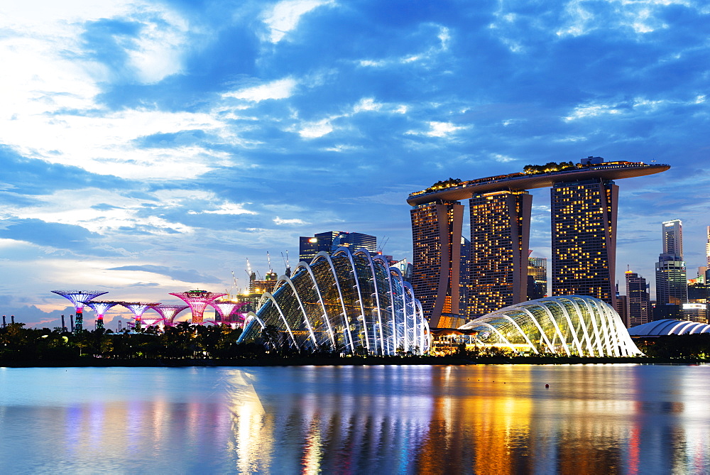 Gardens by the Bay, Cloud Forest, Flower Dome, Marina Bay Sands Hotel and Casino, Supertree Grove, Singapore, Southeast Asia, Asia