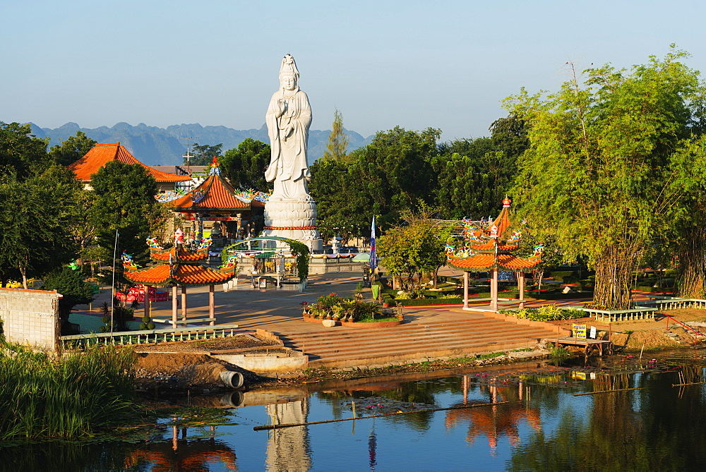 River Kwai and Kuang Im Chapel Buddhist temple, Kanchanaburi, Thailand, Southeast Asia, Asia