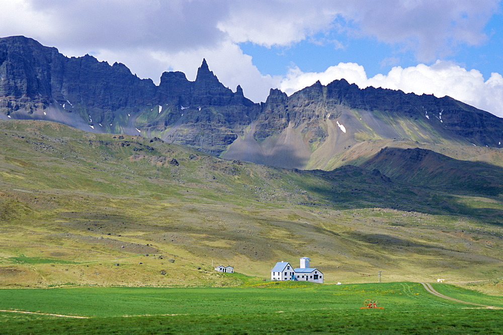 Church and mountains in the north of the country, Akureyri, Iceland