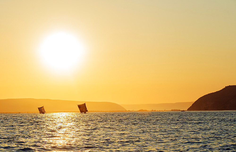 St. Augustine, sailboats on the horizon at sunrise, southern area, Madagascar, Africa