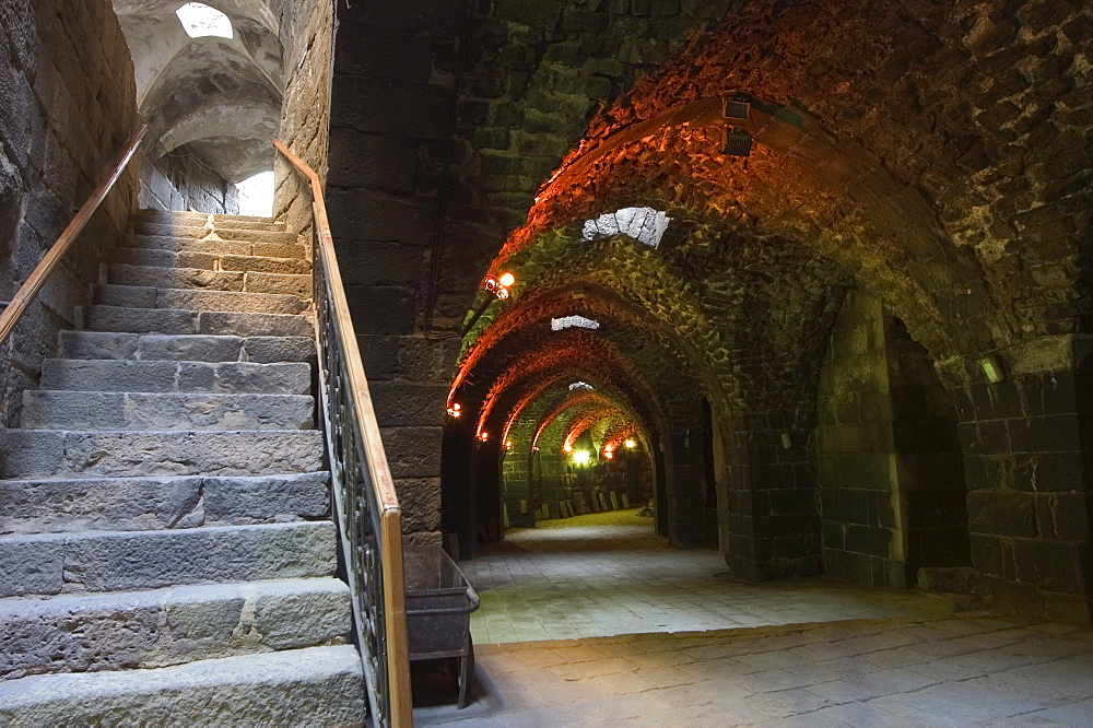 Arched passage way inside the The Citadel Roman Theatre, Bosra, UNESCO World Heritage Site, Syria, Middle East