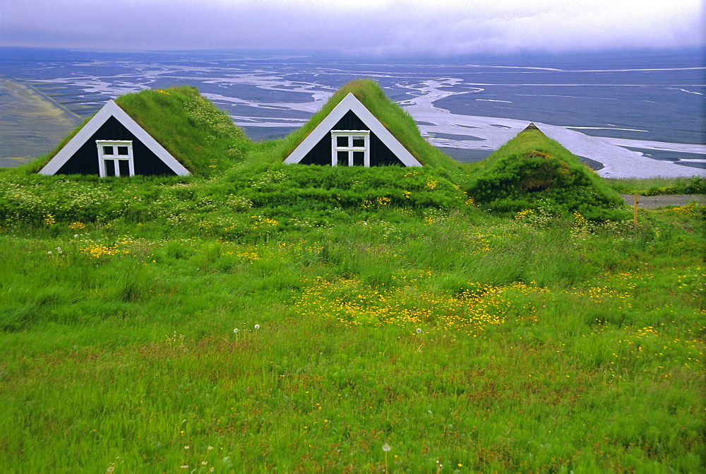 Turf roof houses in the south of the island, Skaftafell National Park, Iceland