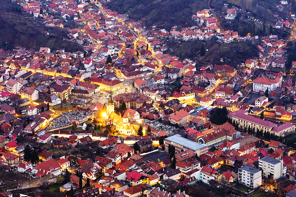 Hilltop view of Brasov, Romania, Europe