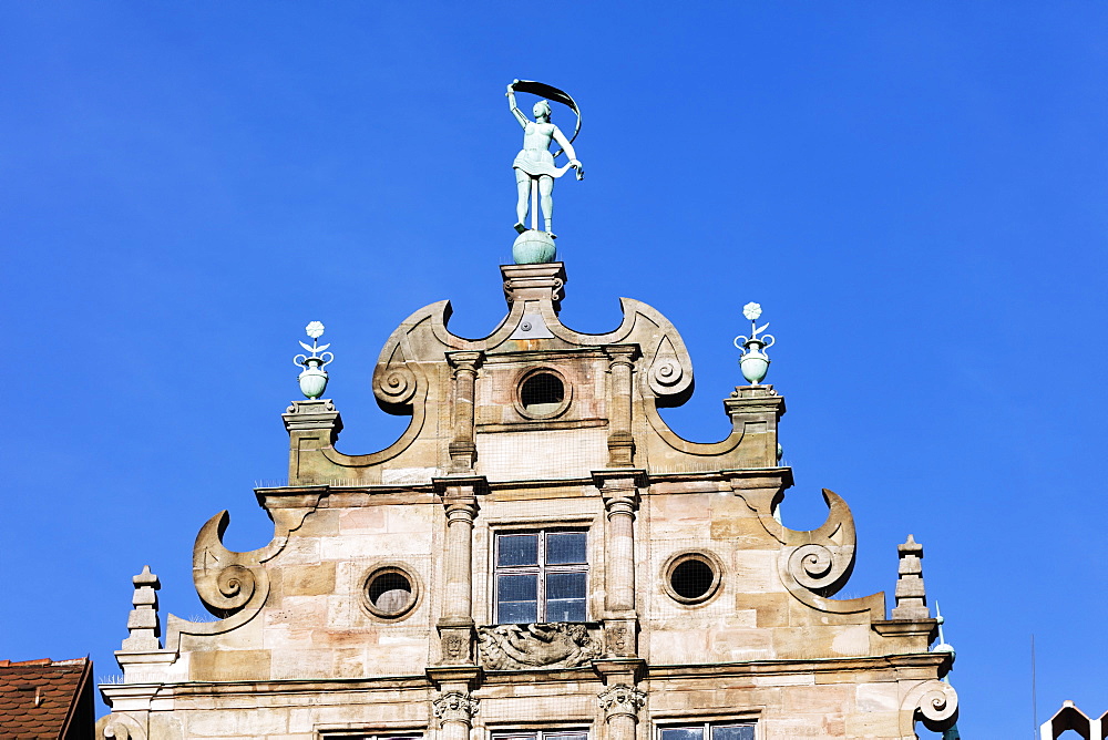 Ornate building facade, Nuremberg (Nurnberg), Franconia, Bavaria, Germany, Europe