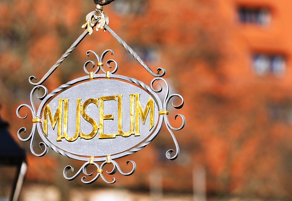 Museum sign, Nuremberg (Nurnberg), Franconia, Bavaria, Germany, Europe