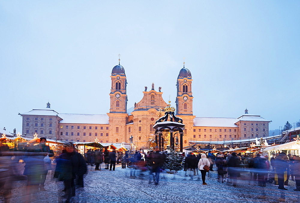 Einsiedeln Abbey Benedictine Monastery and Christmas market, Einsiedeln, Schwyz, Switzerland, Europe