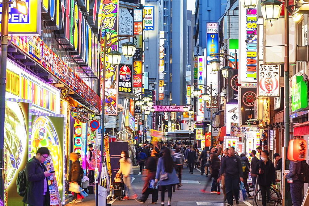 Kabukicho neon lit street, Shinjuku, Tokyo, Japan, Asia