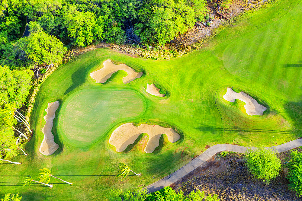 Aerial view of Mauna Kea golf course, west coast resort, Big Island, Hawaii, United States of America, North America