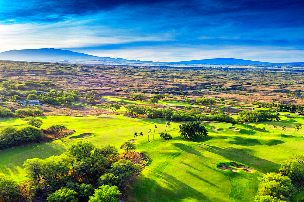 Aerial view of west coast resort, Mauna Kea Beach hotel, Big Island, Hawaii, United States of America, North America