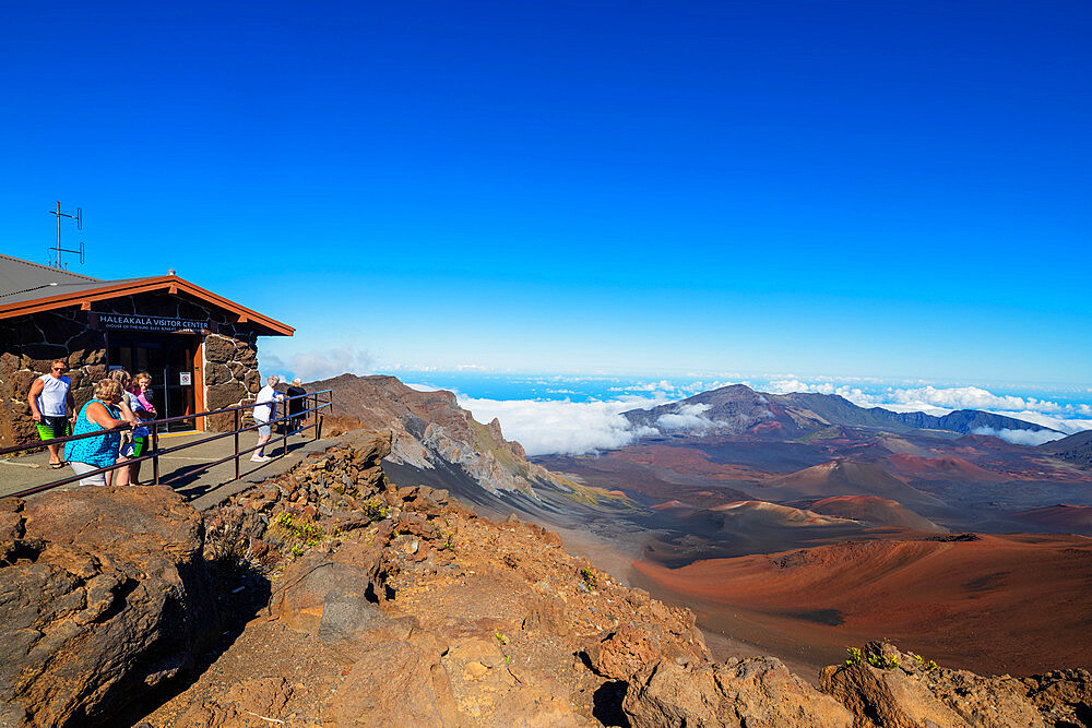 Haleakala National Park, volcanic landscape and summit visitors center, Maui Island, Hawaii, United States of America, North America