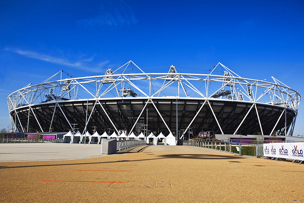 The Olympic Stadium viewed from Stratford Way, London, England, United Kingdom, Europe