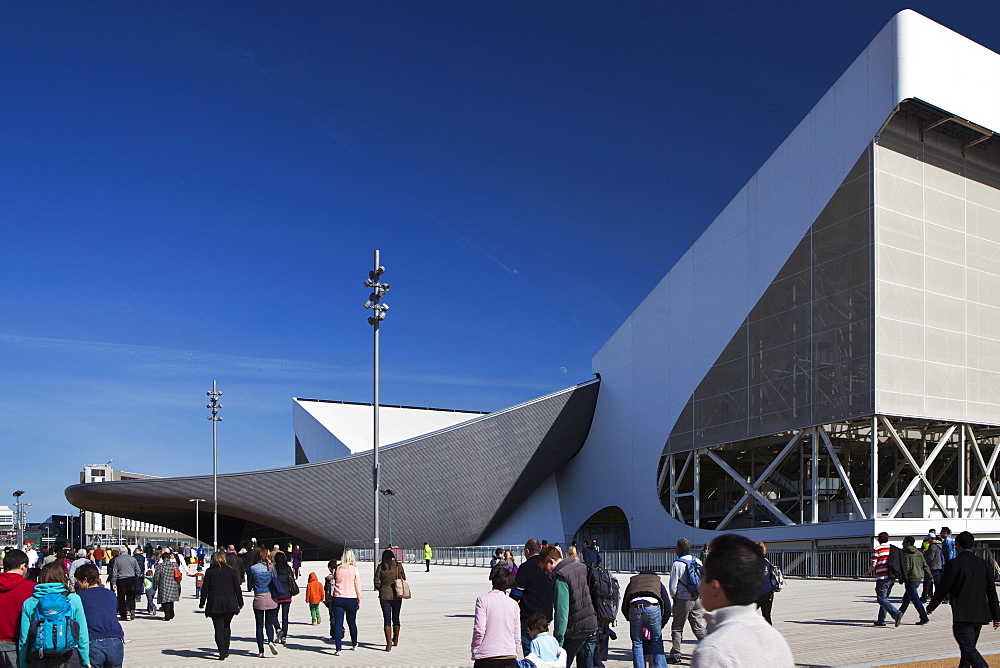 The entrance to the the Aquatics Centre in the Olympic Park during the Gold Challenge event, London, England, United Kingdom, Europe