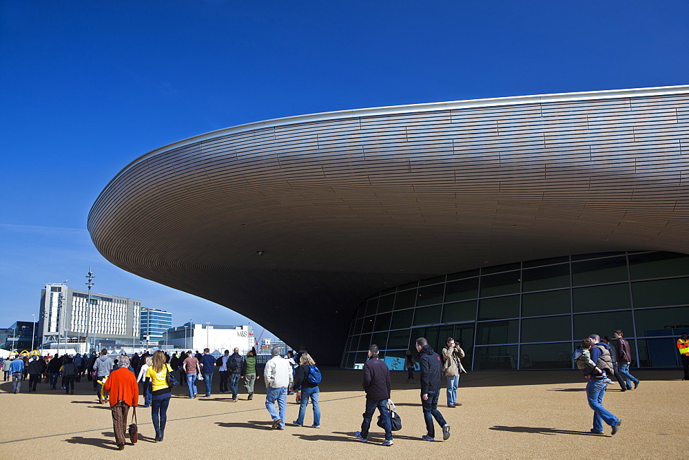 The entrance to the the Aquatics Centre in the Olympic Park during the Gold Challenge event, London, England, United Kingdom, Europe