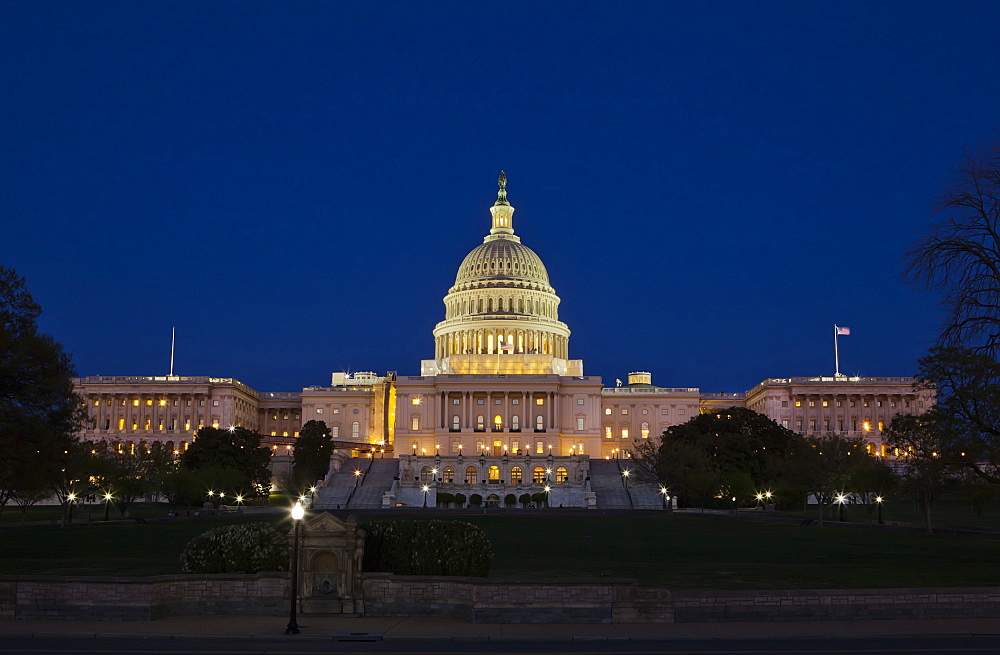 The United States Capitol Complex, the Capitol and the Senate Building showing  current renovation work, Washington D.C., United States of America, North America