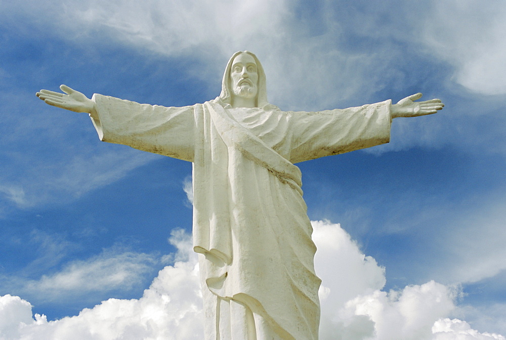 Statue of Jesus Christ overlooking the city, Cuzco, Peru, South America