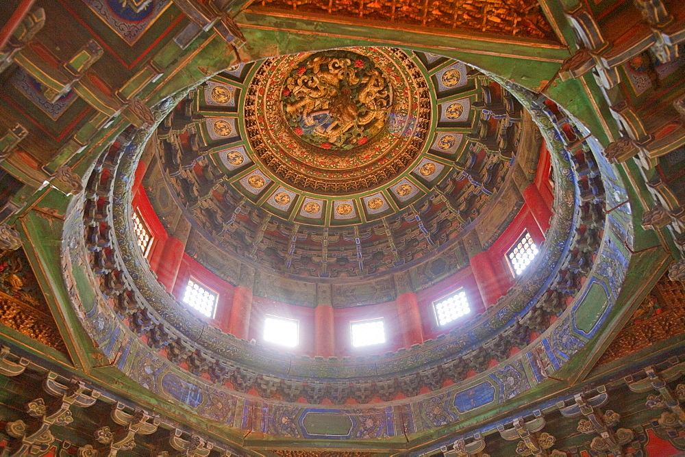 Decorated carving of ceiling, Imperial garden, Forbidden City, Beijing, China