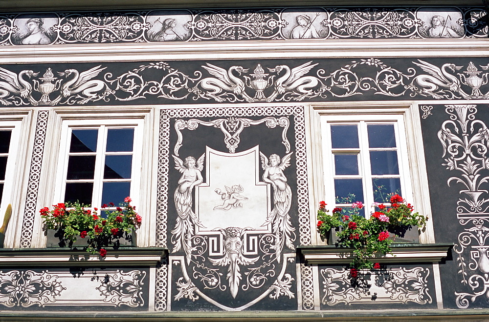 Detail of decoration on Renaissance house in Janska Street, Mala Strana, Prague, Czech Republic, Europe