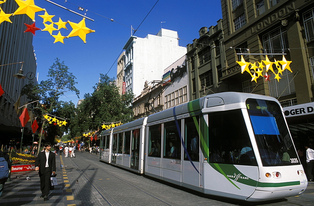 New tram in Bourke Street Mall in the city, Melbourne, Victoria, Australia, Pacific