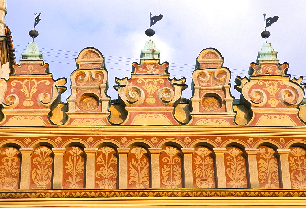 Detail of Renaissance Thurzov dom (house) facade, dating from 1532, in town of Levoca, Presov Region, Spis, Slovakia, Europe