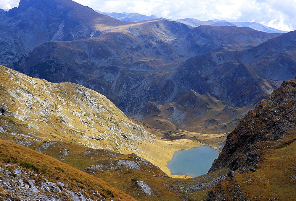 Panicata Lake in valley below Hajduta peak, 2465m, in Rila Mountains, Rila National Park, Bulgaria, Europe