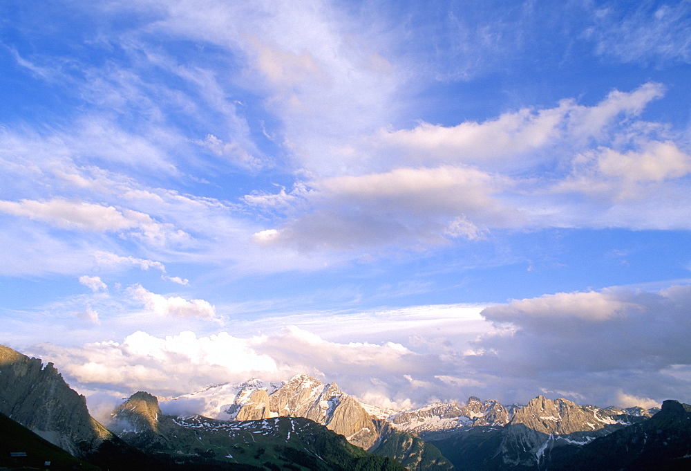 Clouds above Marmolada range, 3342m, Dolomites, Alto Adige, Italy, Europe