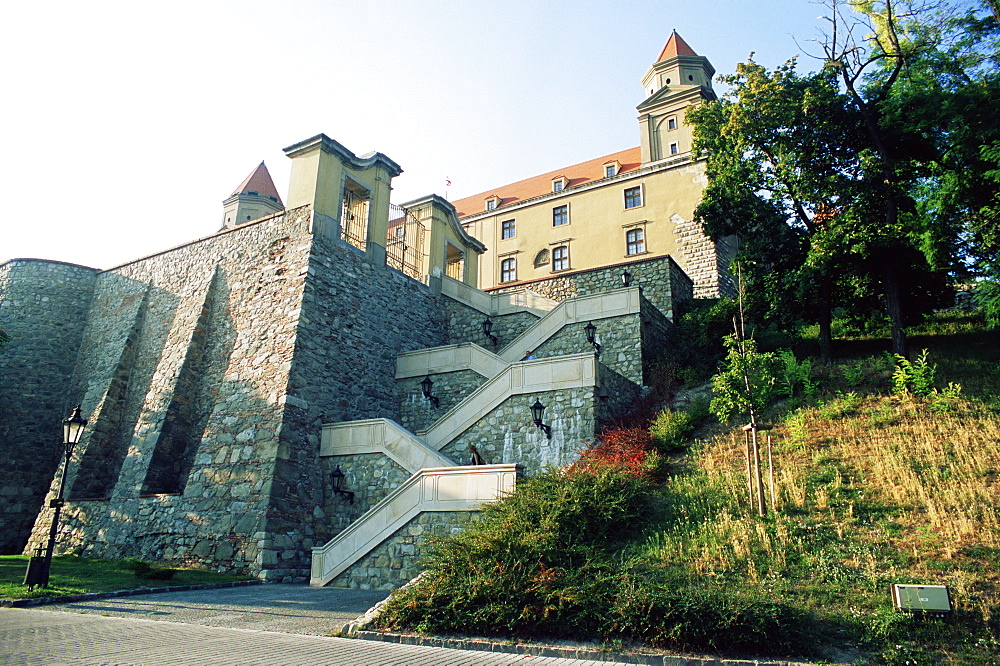 Gothic 15th century castle with section of outer wall, Bratislava, Slovakia, Europe