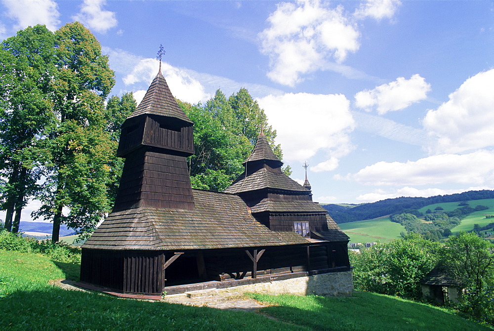 Wooden Orthodox 18th century church of St. Cosmas and St. Damian dating from 1709 in village of Lukov, Presov region, Slovakia, Europe