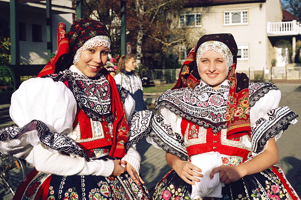 Ladies in traditional dress, Traditional Dress Feast Festival, Milotice village, Moravian Slovacko folk region, Milotiice, Brnensko, Czech Republic, Europe