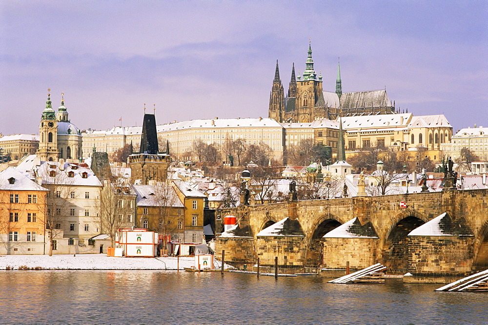 Prague Castle, Charles Bridge, Vltava River and suburb of Mala Strana, Prague, Czech Republic, Europe