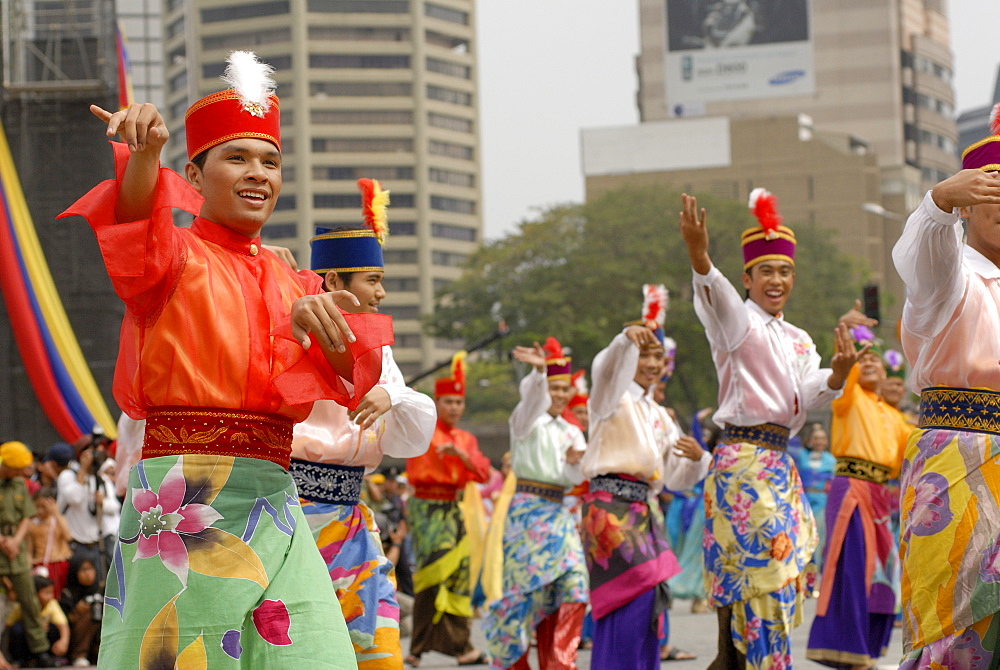 Malay male dancer wearing traditional dress at celebrations of Kuala Lumpur City Day Commemoration, Merdeka Square, Kuala Lumpur, Malaysia, Southeast Asia, Asia